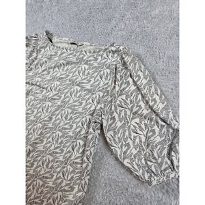 H&M Black White Abstract Leaf Print Puff Sleeve Blouse Boat Neck Top